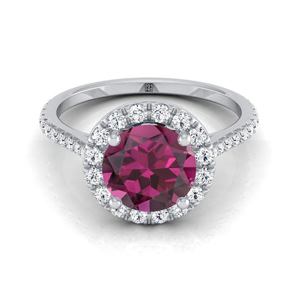 14K White Gold Garnet Garnet Halo Diamond Pave Engagement Ring -3/8ctw