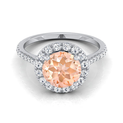 18K White Gold Morganite Morganite Halo Diamond Pave Engagement Ring -3/8ctw
