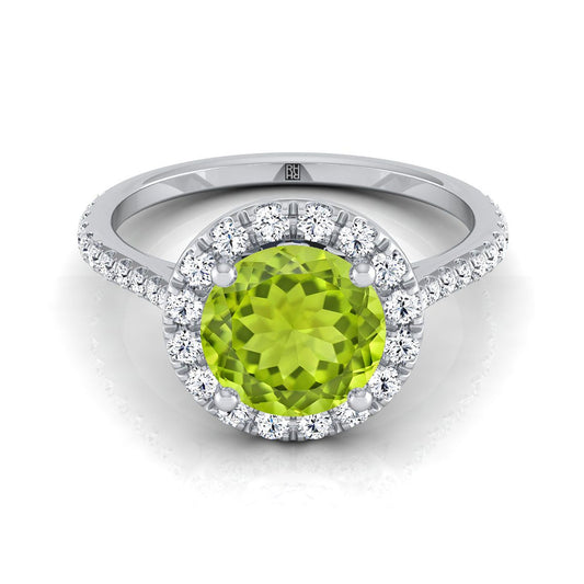 Platinum Peridot Peridot Halo Diamond Pave Engagement Ring -3/8ctw