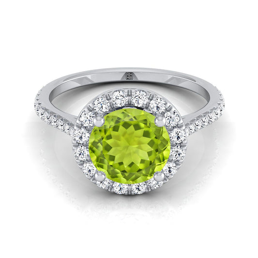 18K White Gold Peridot Peridot Halo Diamond Pave Engagement Ring -3/8ctw