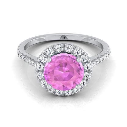 18K White Gold Pink Sapphire Pink Sapphire Halo Diamond Pave Engagement Ring -3/8ctw