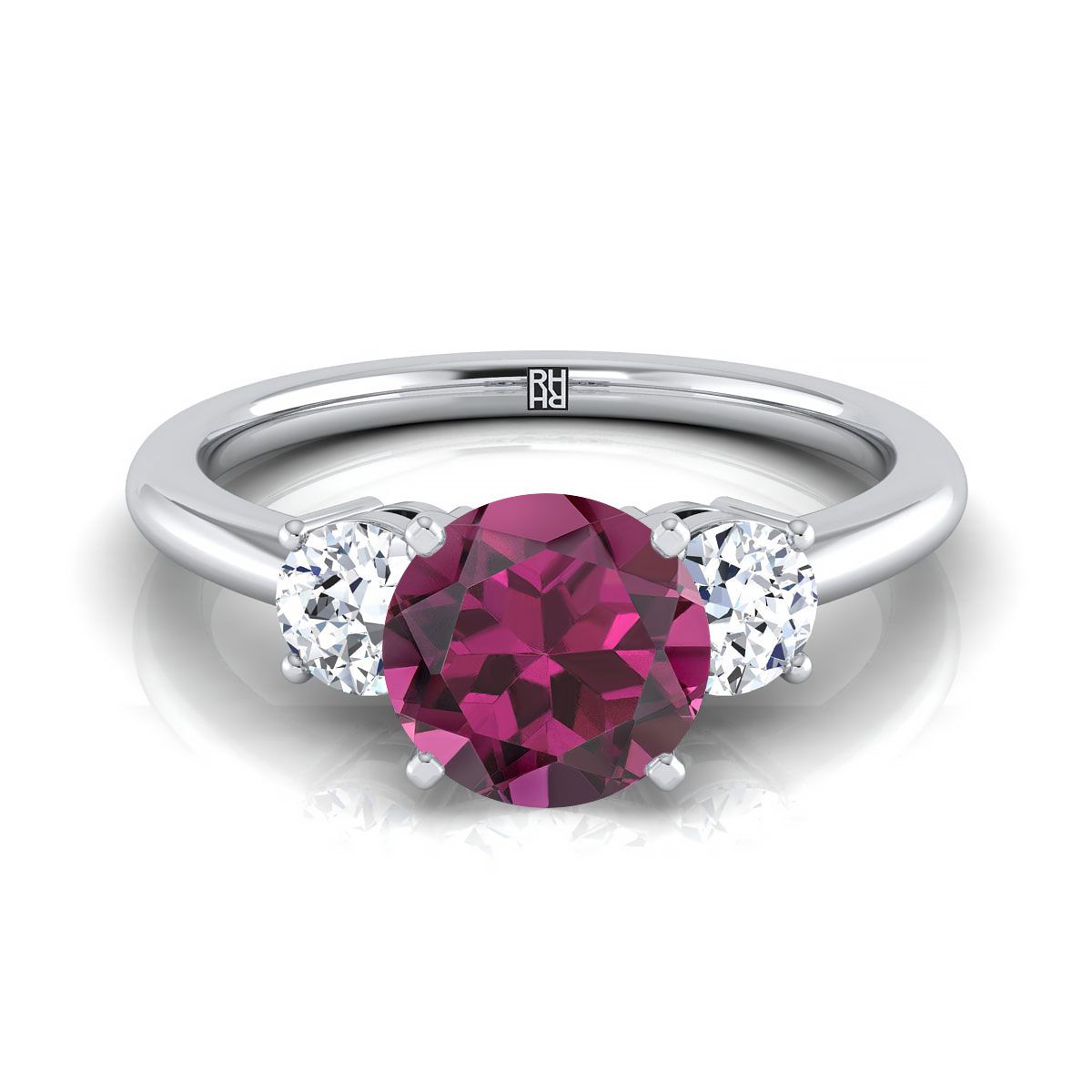 Platinum Round Brilliant Garnet Perfectly Matched Round Three Stone Diamond Engagement Ring -1/4ctw