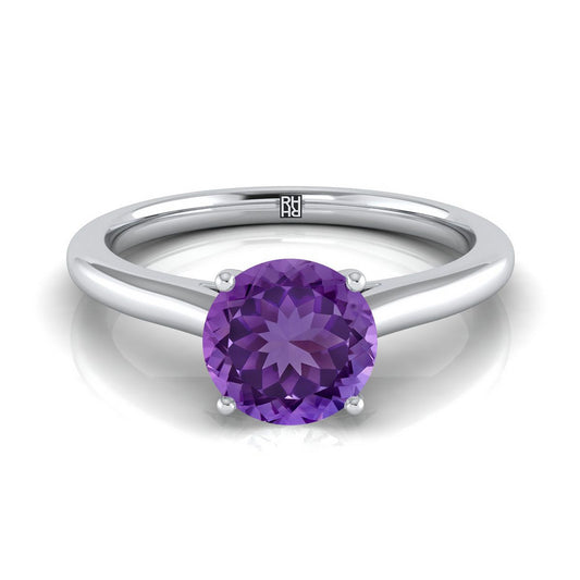 Platinum Round Brilliant Amethyst Pinched Comfort Fit Claw Prong Solitaire Engagement Ring