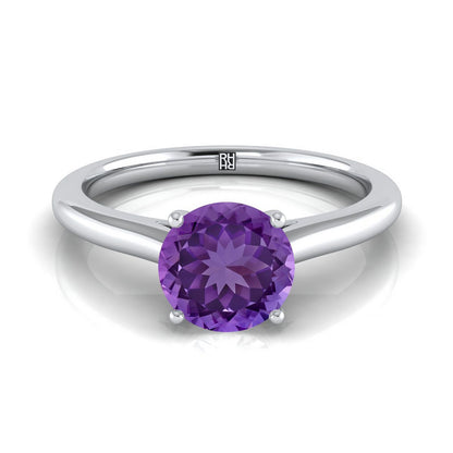 14K White Gold Round Brilliant Amethyst Pinched Comfort Fit Claw Prong Solitaire Engagement Ring