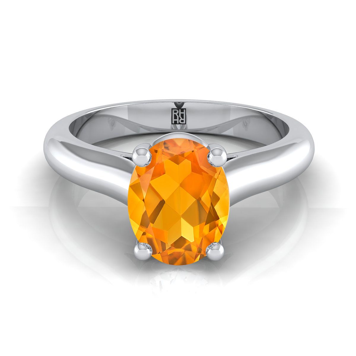 14K White Gold Oval Citrine Pinched Comfort Fit Claw Prong Solitaire Engagement Ring