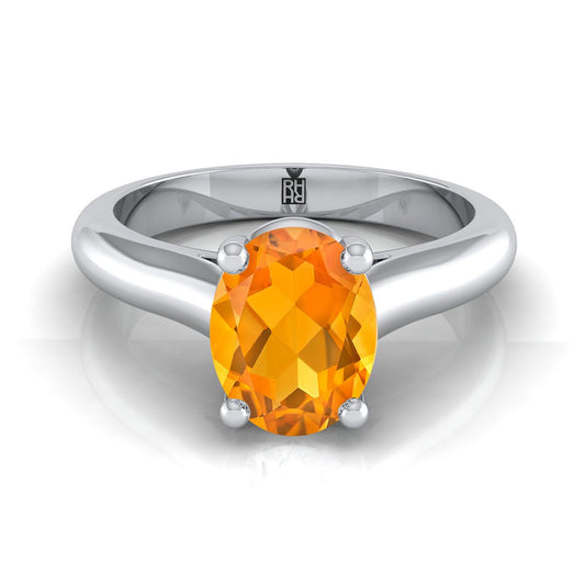 14K White Gold Oval Citrine Pinched Comfort Fit Claw Prong Solitaire Engagement Ring