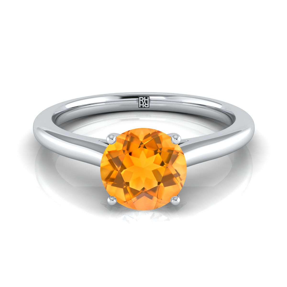 14K White Gold Round Brilliant Citrine Pinched Comfort Fit Claw Prong Solitaire Engagement Ring