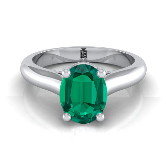 14K White Gold Oval Emerald Pinched Comfort Fit Claw Prong Solitaire Engagement Ring