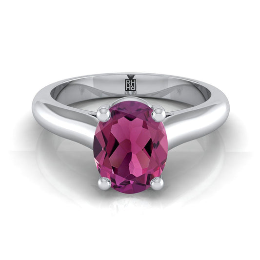 14K White Gold Oval Garnet Pinched Comfort Fit Claw Prong Solitaire Engagement Ring