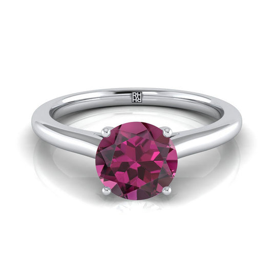 14K White Gold Round Brilliant Garnet Pinched Comfort Fit Claw Prong Solitaire Engagement Ring