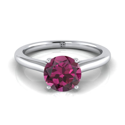 Platinum Round Brilliant Garnet Pinched Comfort Fit Claw Prong Solitaire Engagement Ring