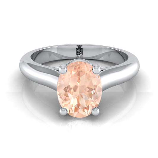14K White Gold Oval Morganite Pinched Comfort Fit Claw Prong Solitaire Engagement Ring