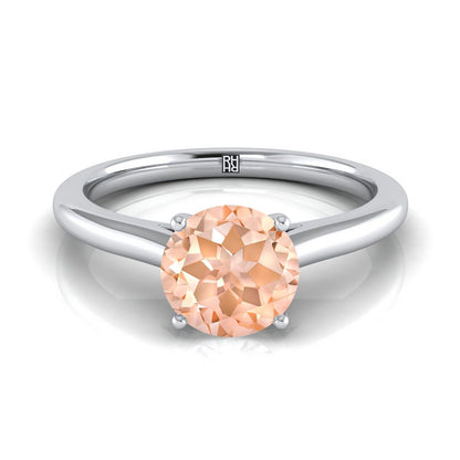 14K White Gold Round Brilliant Morganite Pinched Comfort Fit Claw Prong Solitaire Engagement Ring