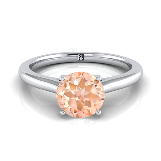 Platinum Round Brilliant Morganite Pinched Comfort Fit Claw Prong Solitaire Engagement Ring