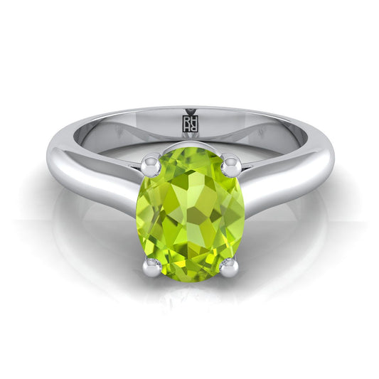 14K White Gold Oval Peridot Pinched Comfort Fit Claw Prong Solitaire Engagement Ring