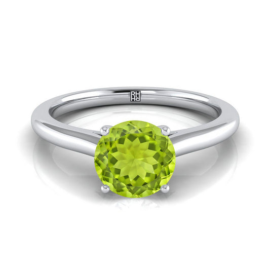 18K White Gold Round Brilliant Peridot Pinched Comfort Fit Claw Prong Solitaire Engagement Ring