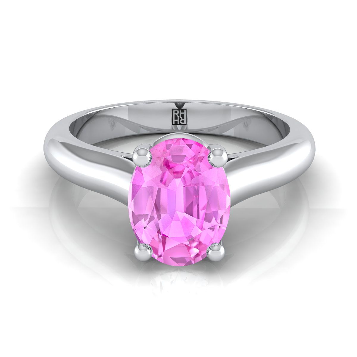 14K White Gold Oval Pink Sapphire Pinched Comfort Fit Claw Prong Solitaire Engagement Ring