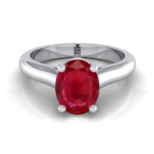 14K White Gold Oval Ruby Pinched Comfort Fit Claw Prong Solitaire Engagement Ring