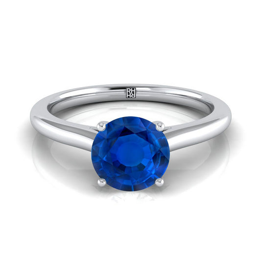18K White Gold Round Brilliant Sapphire Pinched Comfort Fit Claw Prong Solitaire Engagement Ring
