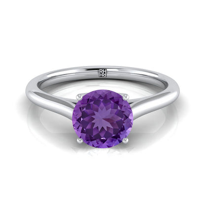 Platinum Round Brilliant Amethyst Cathedral Style Comfort Fit Solitaire Engagement Ring