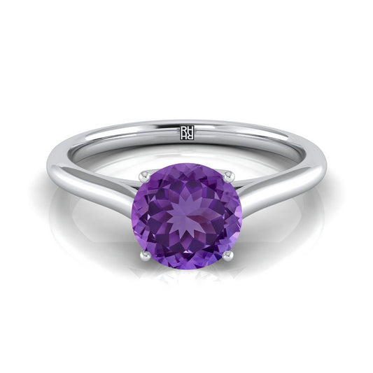 14K White Gold Round Brilliant Amethyst Cathedral Style Comfort Fit Solitaire Engagement Ring