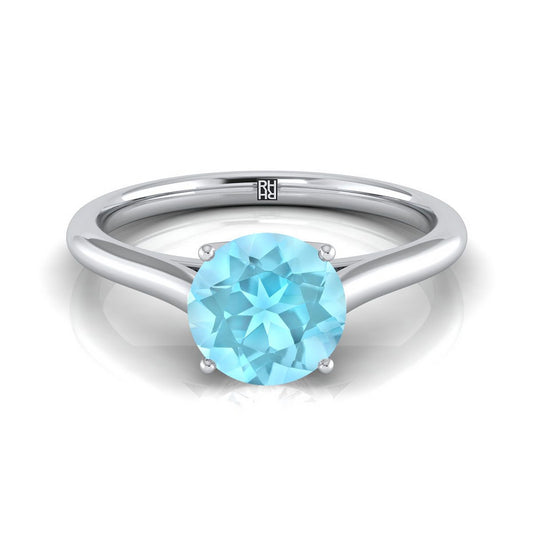18K White Gold Round Brilliant Aquamarine Cathedral Style Comfort Fit Solitaire Engagement Ring