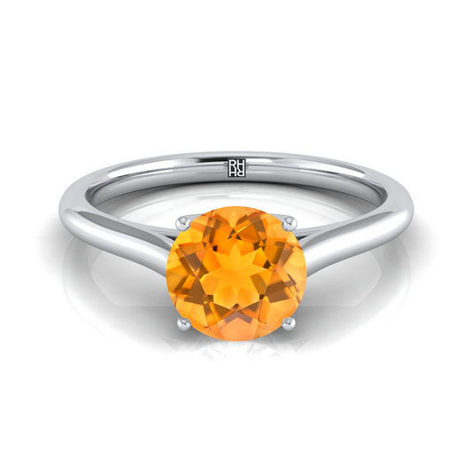 14K White Gold Round Brilliant Citrine Cathedral Style Comfort Fit Solitaire Engagement Ring