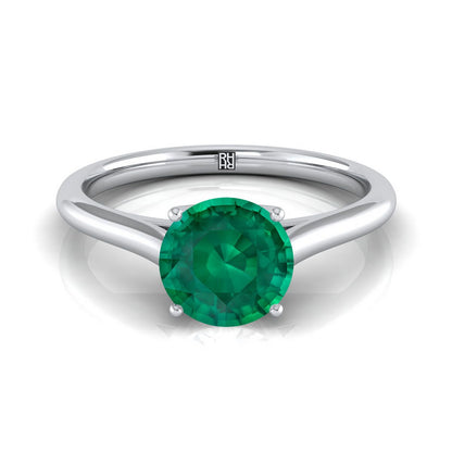 18K White Gold Round Brilliant Emerald Cathedral Style Comfort Fit Solitaire Engagement Ring
