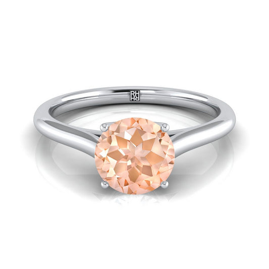 14K White Gold Round Brilliant Morganite Cathedral Style Comfort Fit Solitaire Engagement Ring
