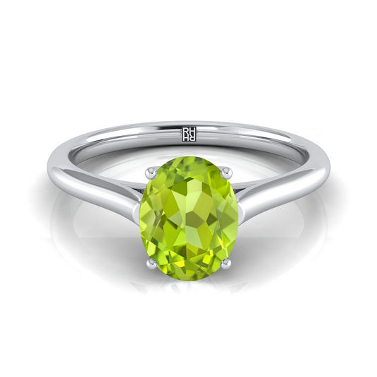 Platinum Oval Peridot Cathedral Style Comfort Fit Solitaire Engagement Ring
