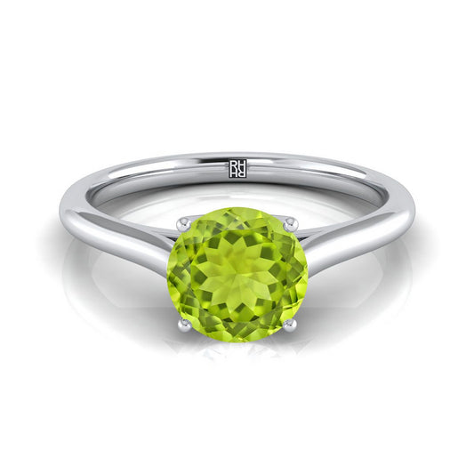 18K White Gold Round Brilliant Peridot Cathedral Style Comfort Fit Solitaire Engagement Ring