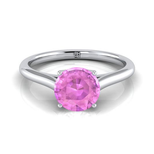 18K White Gold Round Brilliant Pink Sapphire Cathedral Style Comfort Fit Solitaire Engagement Ring