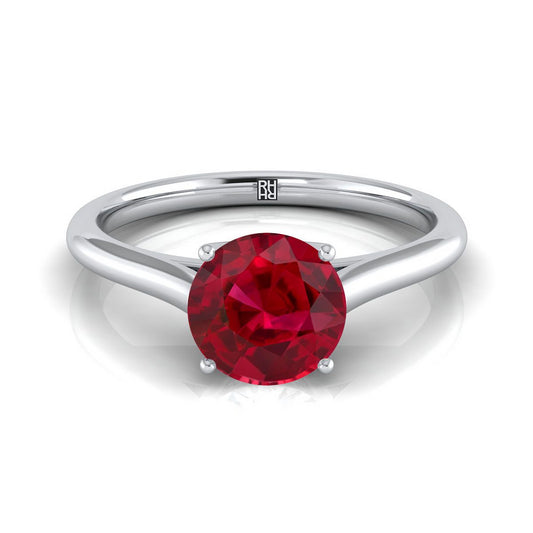 14K White Gold Round Brilliant Ruby Cathedral Style Comfort Fit Solitaire Engagement Ring