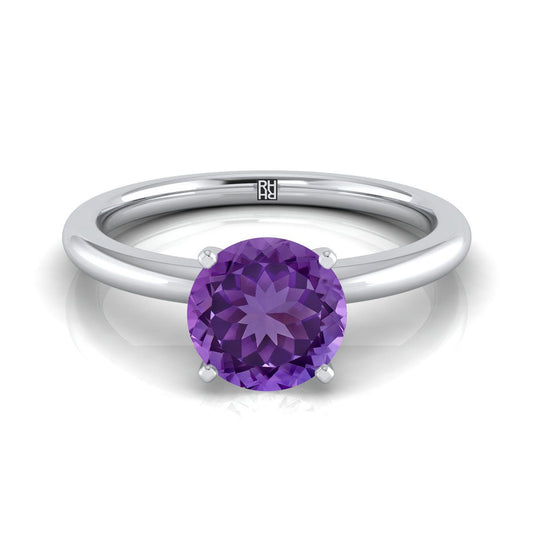 18K White Gold Round Brilliant Amethyst Round Comfort Fit Claw Prong Solitaire Engagement Ring