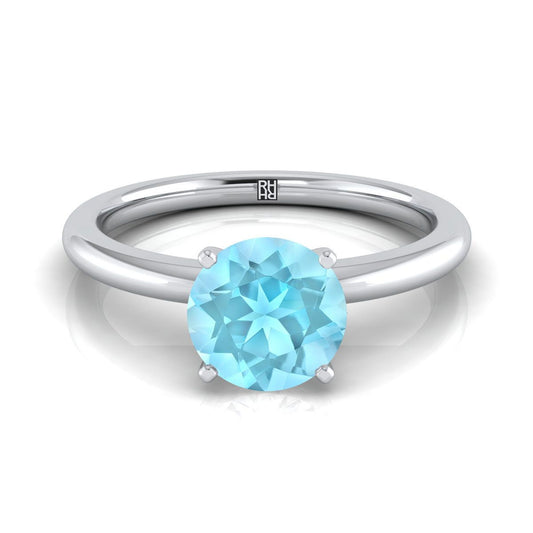 Platinum Round Brilliant Aquamarine Round Comfort Fit Claw Prong Solitaire Engagement Ring