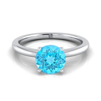 Platinum Round Brilliant Swiss Blue Topaz Round Comfort Fit Claw Prong Solitaire Engagement Ring