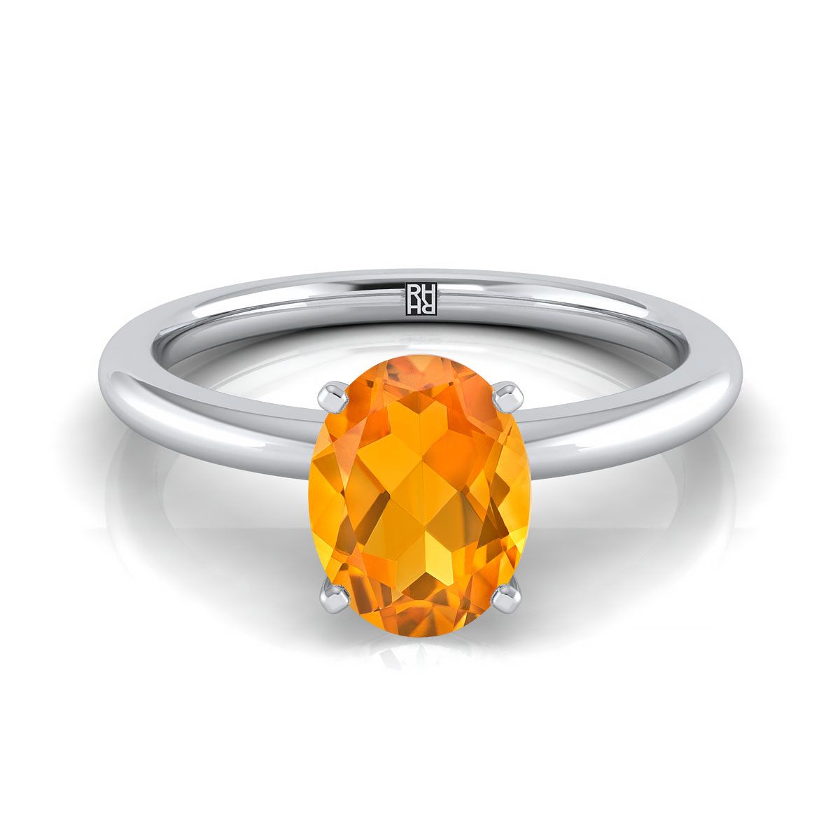 18K White Gold Oval Citrine Round Comfort Fit Claw Prong Solitaire Engagement Ring