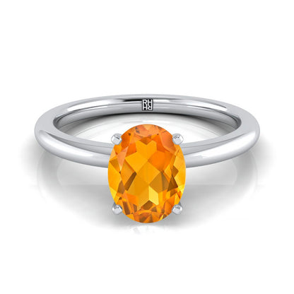 Platinum Oval Citrine Round Comfort Fit Claw Prong Solitaire Engagement Ring