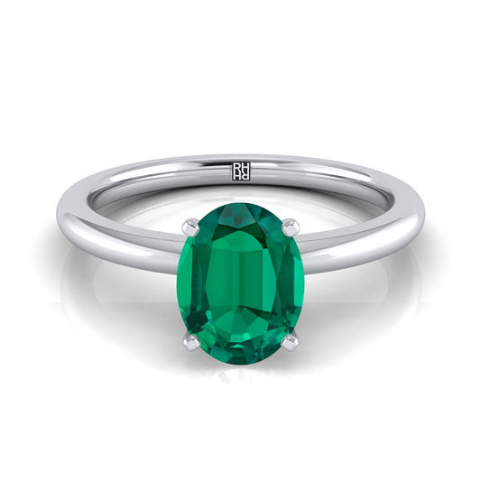 14K White Gold Oval Emerald Round Comfort Fit Claw Prong Solitaire Engagement Ring