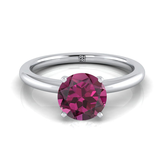 14K White Gold Round Brilliant Garnet Round Comfort Fit Claw Prong Solitaire Engagement Ring