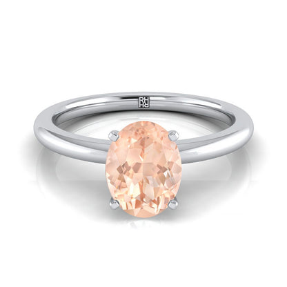 18K White Gold Oval Morganite Round Comfort Fit Claw Prong Solitaire Engagement Ring