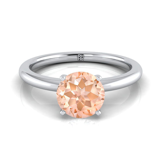 18K White Gold Round Brilliant Morganite Round Comfort Fit Claw Prong Solitaire Engagement Ring