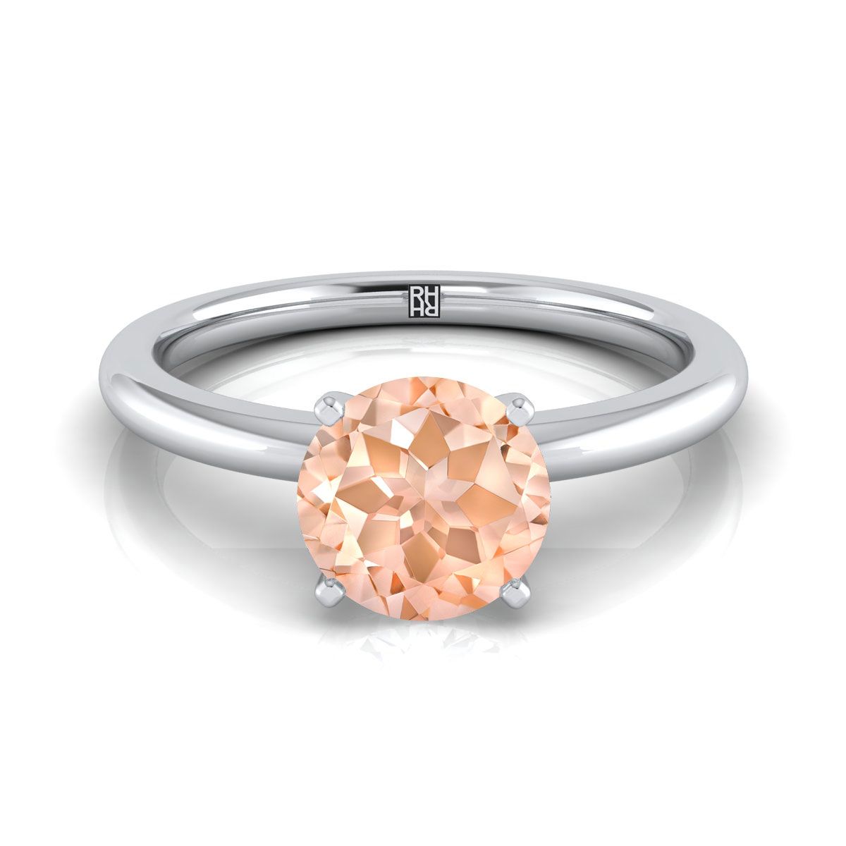 Platinum Round Brilliant Morganite Round Comfort Fit Claw Prong Solitaire Engagement Ring