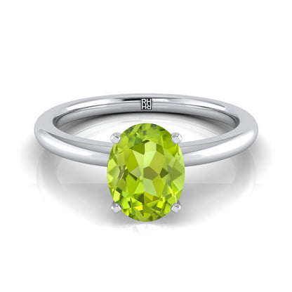 Platinum Oval Peridot Round Comfort Fit Claw Prong Solitaire Engagement Ring