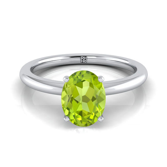 14K White Gold Oval Peridot Round Comfort Fit Claw Prong Solitaire Engagement Ring