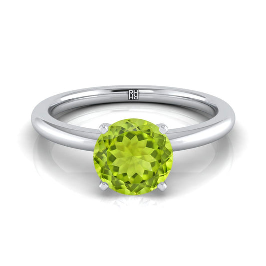18K White Gold Round Brilliant Peridot Round Comfort Fit Claw Prong Solitaire Engagement Ring