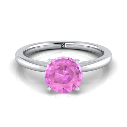 18K White Gold Round Brilliant Pink Sapphire Round Comfort Fit Claw Prong Solitaire Engagement Ring