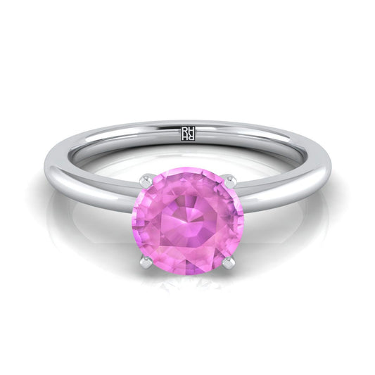 18K White Gold Round Brilliant Pink Sapphire Round Comfort Fit Claw Prong Solitaire Engagement Ring