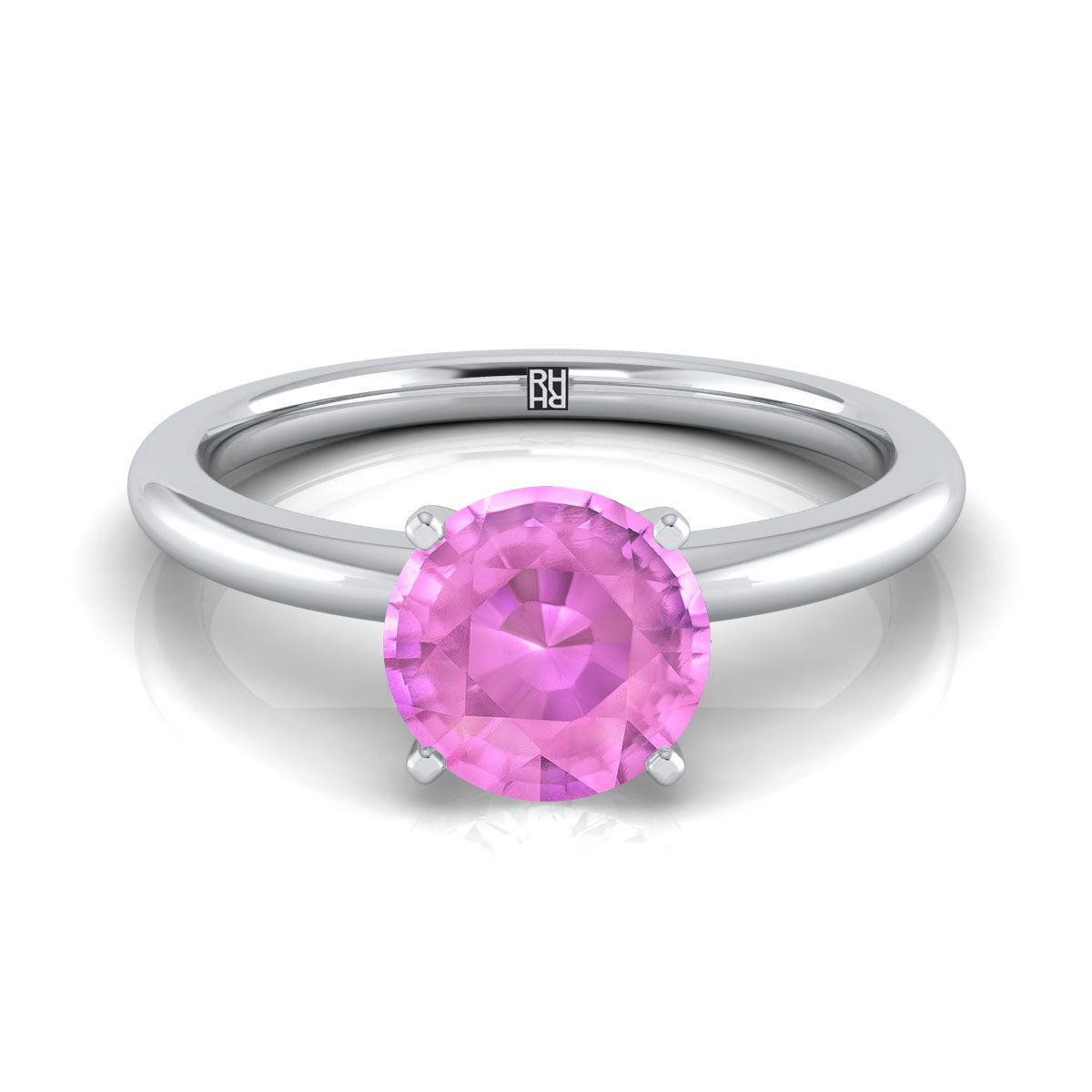 Platinum Round Brilliant Pink Sapphire Round Comfort Fit Claw Prong Solitaire Engagement Ring