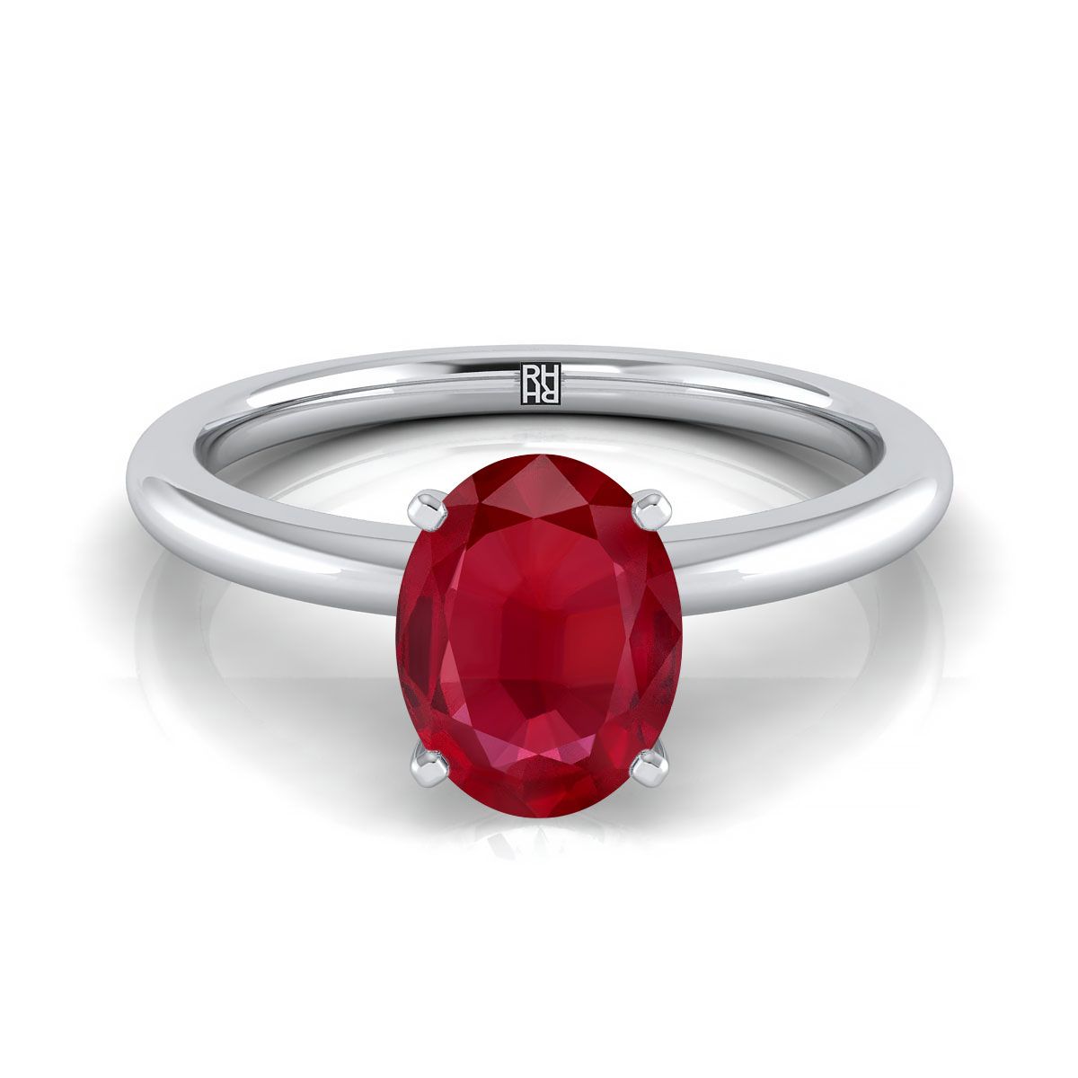 Platinum Oval Ruby Round Comfort Fit Claw Prong Solitaire Engagement Ring